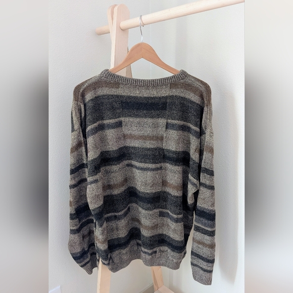 Vintage Chenille Abstract Geometric Patterned Crewneck Sweater In Gray/Brown - Picture 10 of 12